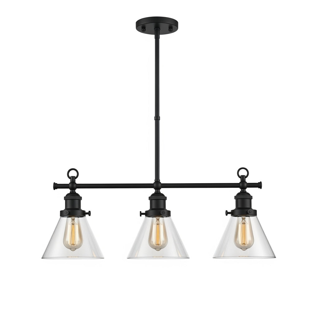 Three linear pendant lights