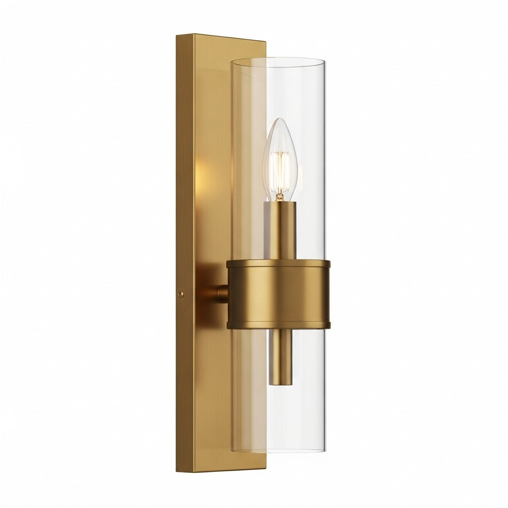 Single light wall lamp, brass