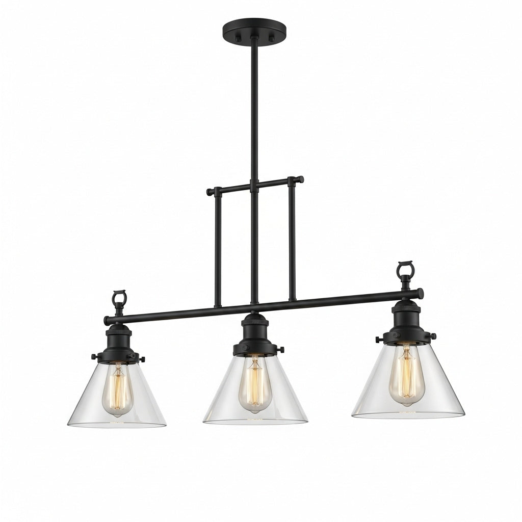 Three linear pendant lights