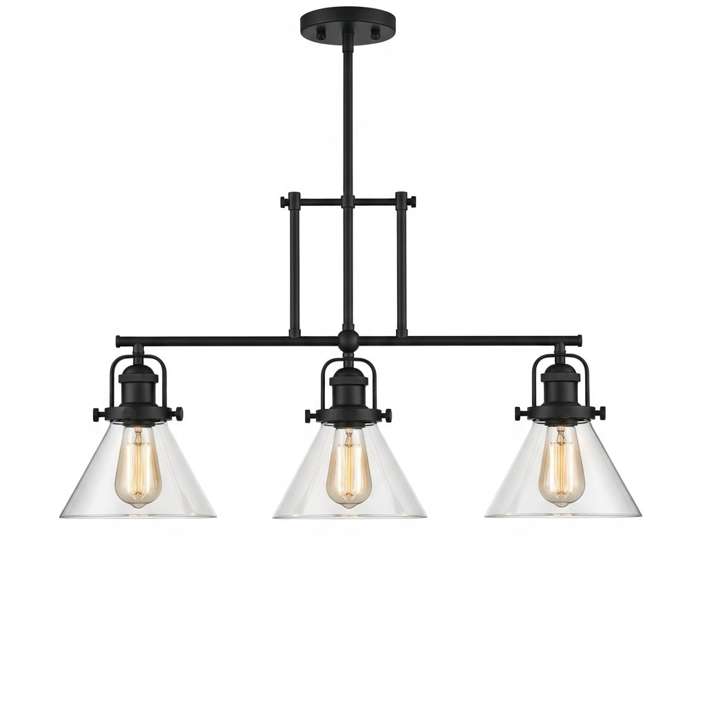 Three linear pendant lights