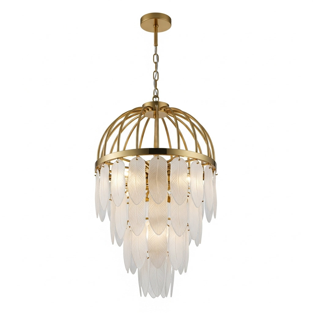 Feather Warm Brass Chandelier