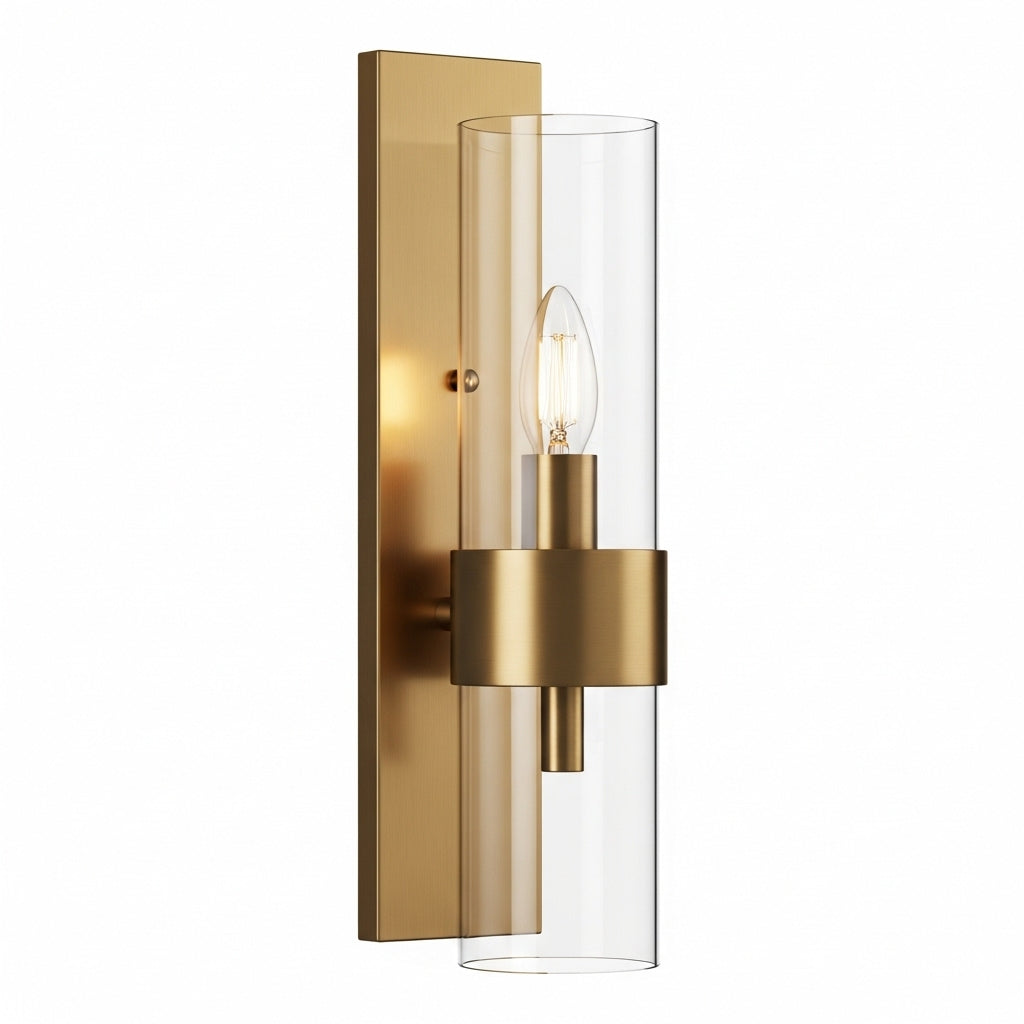 Single light wall lamp, brass