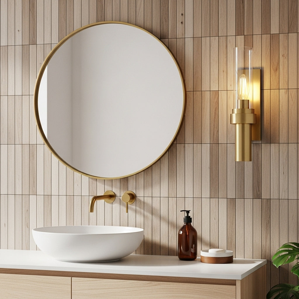 Single light wall lamp, brass